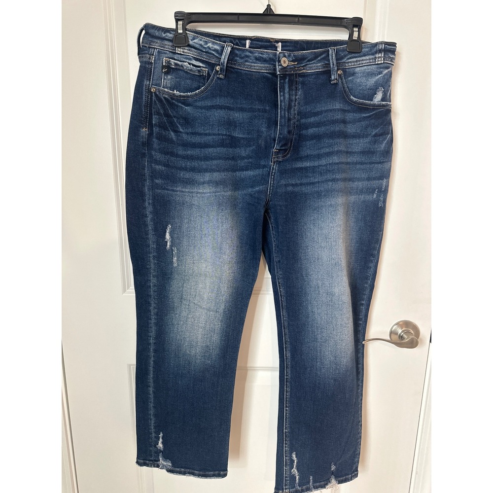 KanCan High Rise Distressed Straight Leg Jeans Dark Wash Size 32 226810